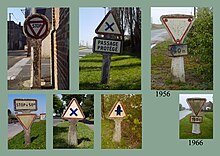 Zusammenstellung mehrerer Verkehrszeichen in unterschiedlichen Ausführungen zur Vorfahrtsregelung