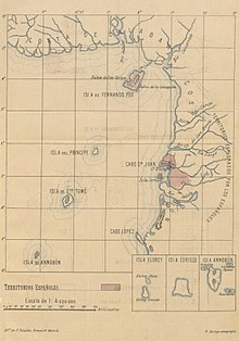 Map of the Spanish possessions in the Gulf of Guinea in 1897, before the Treaty of Paris of 1900 that would lead to the creation of Spanish Guinea, until it became independent in 1968 as Equatorial Guinea. (1897) Golfo de Guinea.jpg