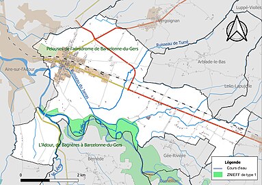 Carte des ZNIEFF de type 1 sur la commune.