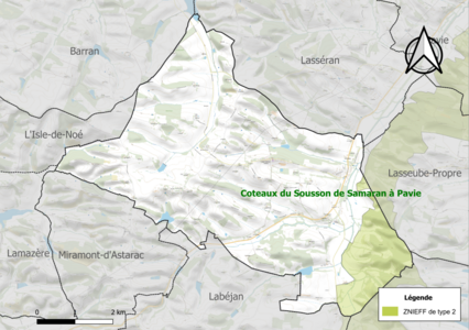 Carte de la ZNIEFF de type 2 sur la commune.