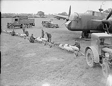 Armourers prepare 500-lb GP bombs for Armstrong Whitworth Whitley of 58 Squadron at RAF Linton-on-Ouse 58 Squadron Whitley at RAF Linton-on-Ouse WWII IWM CH 226.jpg