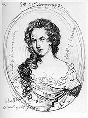 A sketch of Aphra Behn by George Scharf from a portrait believed to be lost.