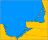 Jihovýchodní pobřeží Baltu. Zleva doprava: Helská kosa, Viselská kosa a Kuronská kosa s typickými limany Viselského a Kuronského zálivu.