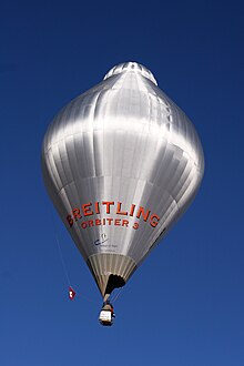 In 1999, Bertrand Piccard and Brian Jones achieved the first non-stop balloon circumnavigation in Breitling Orbiter 3. Breitling Orbiter 3 aloft.jpg