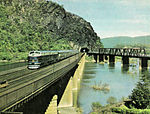 Publicity photo of B&O's Columbian passenger train at Harpers Ferry