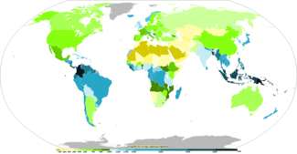 Countries by average annual precipitation. Some parts of a country can be much wetter than others, so it is not an accurate depiction of the wettest and driest places on earth. Countries by average annual precipitation.png