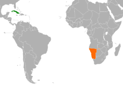 Карта с указанием местоположения Кубы и Намибии