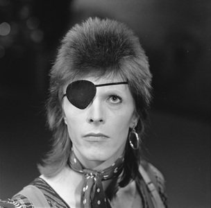 David Bowie, shooting his video for Rebel Rebel in AVRO's TopPop (Dutch television show) in 1974