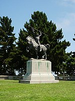 Equestrian statue in front is El Cid by Anna Hyatt Huntington.