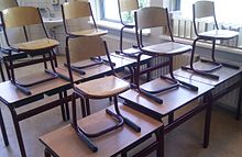 Classroom with chairs on desks in the Netherlands Empty classroom.jpg