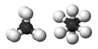 Ball-and-stick models of the two rotamers of ethane