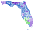 Vainqueur démocrate par comté : Gillum en violet, Graham en bleu et Levine en vert.