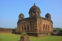 Gokulnagar: Gokulchand Temple - Monument of National Importance Pancha ratna, laterite built in the 17th century, with stucco figures.