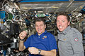 Vittori (right) with fellow ESA astronaut Paolo Nespoli aboard the ISS.