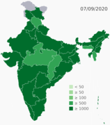 மாநிலம் மற்றும் ஒன்றியப் பகுதியில், ஒரு மில்லியன் மக்கள் தொகைக்கு, குணமடைந்தோர்களின் வரைபடம்