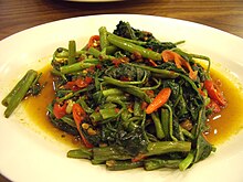 Southeast Asian-style stir-fried Ipomoea aquatica in chili and sambal Ipomoea stir fry.jpg