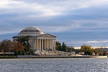 The Jefferson Memorial in Washington, D.C., reflects the president's admiration for classical Roman aesthetics. Jefferson Memorial Washington April 2017 002.jpg