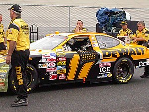 Matt Kenseths 2004 NASCAR car being pushed ou...