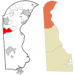 Расположение в округе Нью-Касл и штате Делавэр.