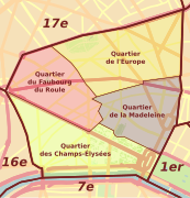 Carte des quatre quartiers administratifs du 8e arrondissement.