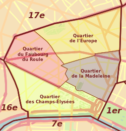 Lage des Stadtviertels innerhalb des 8. Arrondissements