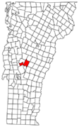 Mapa das cidades de Vremont, con Rochester en vermello