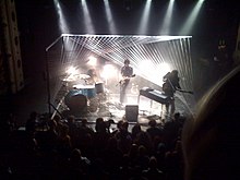 The Secret Machines, performing at Metro in Chicago, on October 24, 2008. Left to right: Josh Garza, Phil Karnats, Brandon Curtis.