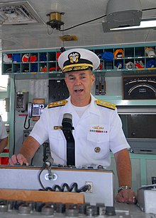 US Navy 100428-N-0209M-004 Vice Adm. Richard W. Hunt, commander of U.S. 3rd Fleet meets and greets Sailors and family members aboard the Military Sealift Command hospital ship USNS Mercy (T-AH 19).jpg