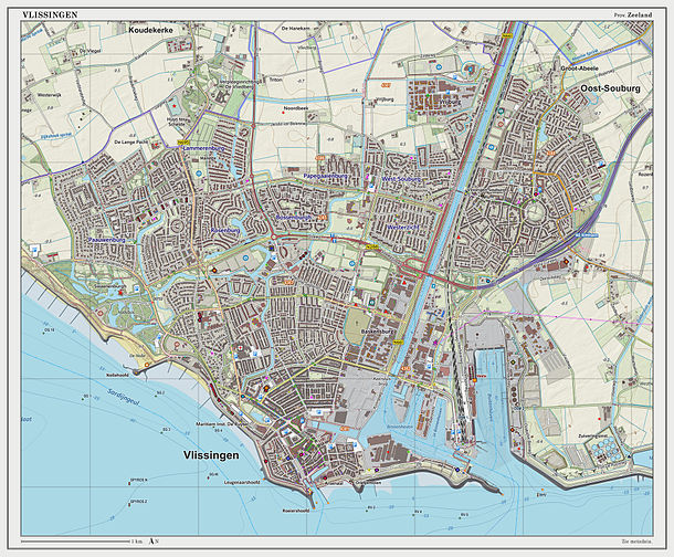 Изображение топографической карты Флиссингена (город), сентябрь 2014 г.
