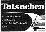 Zeitungskopf der Betriebszeitung „Tatsachen“ von der Ford-Werke AG, Köln, Ausgabe 24 aus dem Jahr 1964
