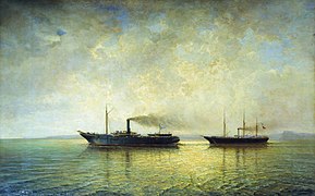 А. П. Боголюбов Взятие вооруженным пароходом «Россия» турецкого транспорта «Мерсина» 13 декабря 1877 года