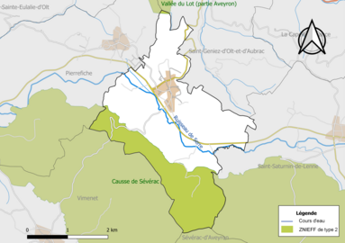 Carte des ZNIEFF de type 2 de la commune.