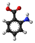 Модел на топка и пръчка на молекулата на антраниловата киселина