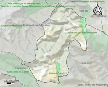 Carte des ZNIEFF de type 1 sur la commune.