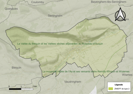 Carte des ZNIEFF de type 2 sur la commune.