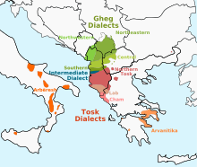 Map of Southeastern Europe and southern Italy, depicting the modern borders and the places where Albanian is spoken