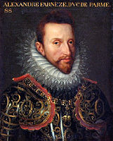 Retrato de plano medio corto del duque de Parma con armadura de gala sobre fondo neutro