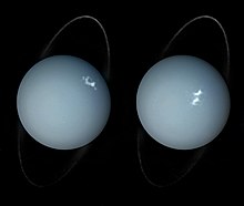 Aurorae on Uranus taken by the Space Telescope Imaging Spectrograph (STIS) installed on Hubble. Alien aurorae on Uranus (remastered).jpg