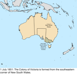 Карта притязаний Великобритании на Австралию; подробности см. в соседнем тексте