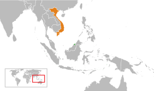 Mapa indicando localização de Brunei e do Vietnã.