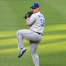 Billingsley warming up before a game against the Atlanta Braves ChadBillingsley.JPG