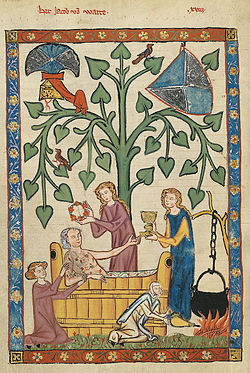 Якоб фон Варт в банята (Codex Manesse, fol. 46v)