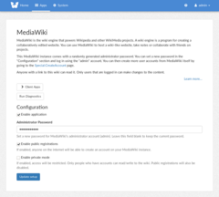 Configure administrator password, private mode and public registrations using MediaWiki configuration page in FreedomBox