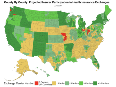 Affordable Care Act (ObamaCare). County By County Projected Insurer Participation in Health Insurance Exchanges.