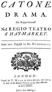 Georg Friedrich Händel – Catone – Titelseite des Librettos – London 1732