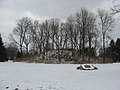 A view of Jeffers mound in the winter; the Ohio History Connection marker is visible in the foreground