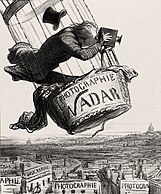 Nadar in a balloon Nadar, elevating photography to the height of Art (1869), lithograph