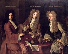 Godfrey Kneller: Kingston, Burlington und Berkeley (Evelyn Pierrepont, 1st Duke of Kingston-upon-Hull (c1655-1726); Charles Boyle, 2nd Earl of Burlington (1660-1704); John Berkeley, 3rd Baron Berkeley of Stratton (1663-1697)), ca. 1690(bis spätestens 1697)