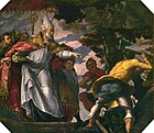 Святой Николай срубает дерево, которому поклонялись язычники. Дерево, масло. Церковь Сан-Николо-деи-Мендиколи, Венеция