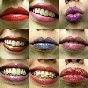 Lips with various shades of lipstick applied.